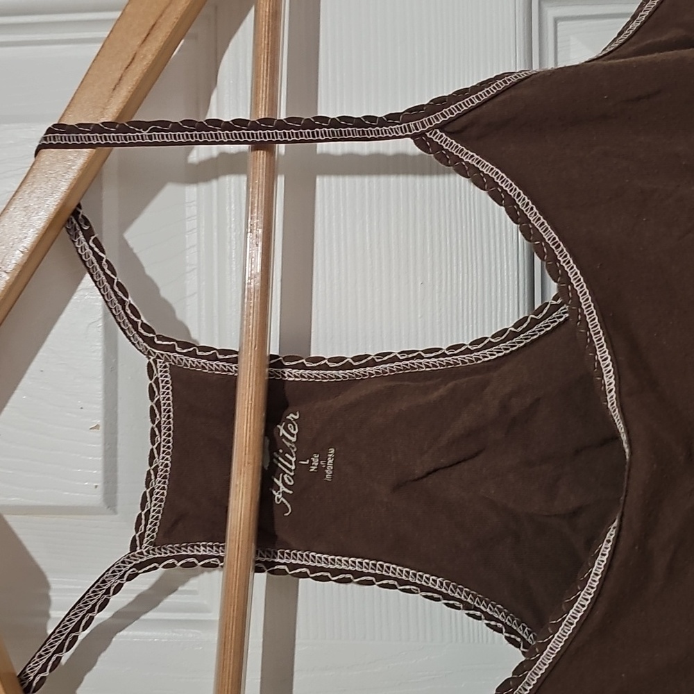 🤎 Hollister Brown Racerback Lace Trim Tank Top Size L - Picture 4 of 6